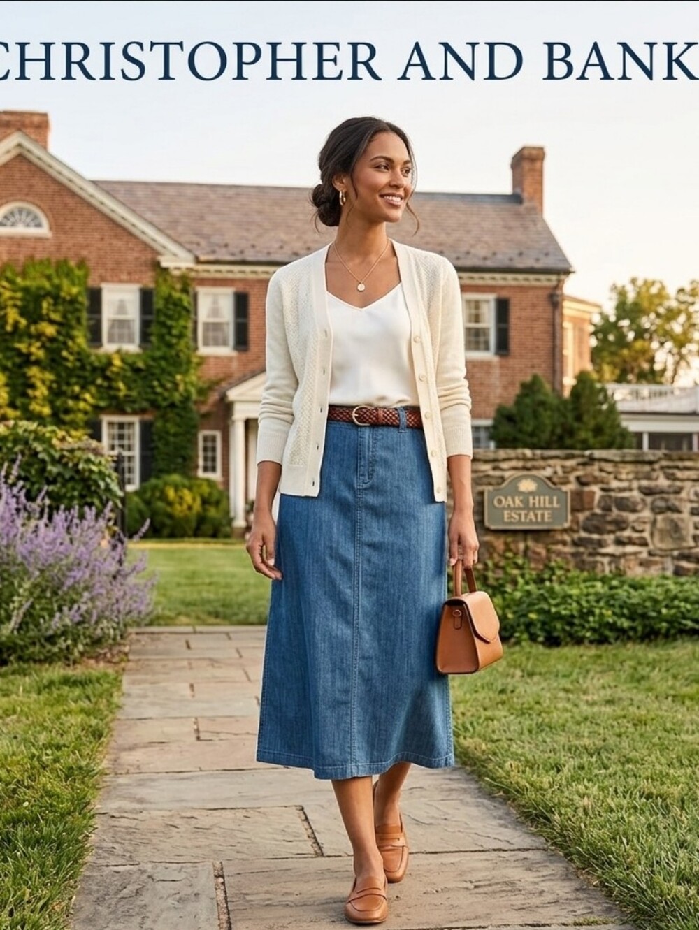 Christopher & Banks Denim Skirt Womens 10 Back Flap Pockets Classic Modest
